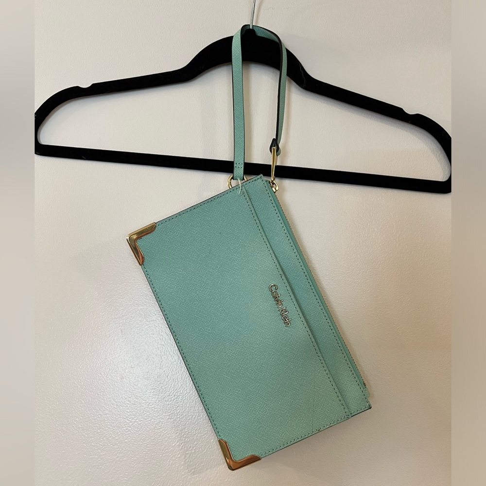 Calvin Klein Saffiano Leather Turquoise Clutch
